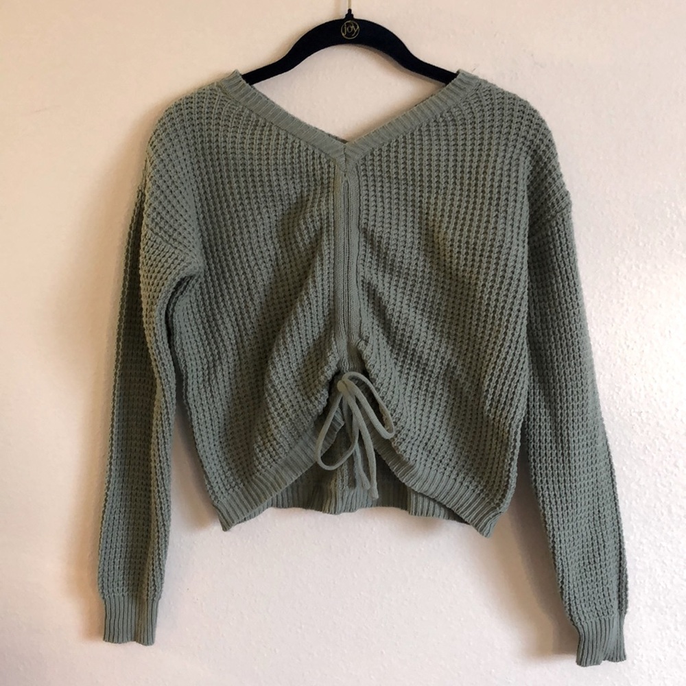Mint Green Crop Tie Front Sweater